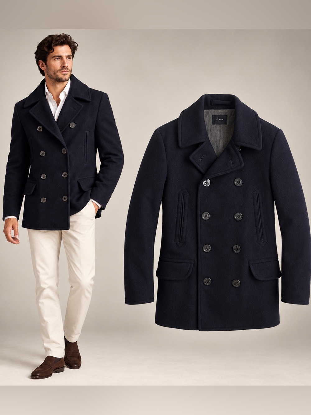 J.Crew Navy Double Breasted Wool Dock Peacoat Cotton Quilted Thinsulate Men’s M